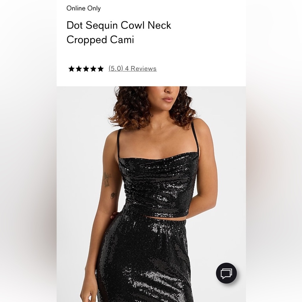 NWT Express Black Sequin Cowl Neck Cropped Cami, size small